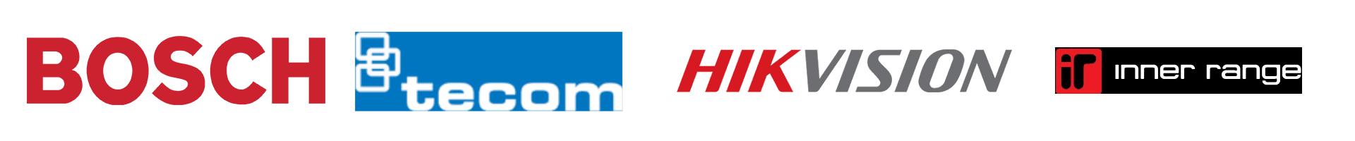 Security brands: Bosch, Tecom, HikVision/HiLook, Inner Range